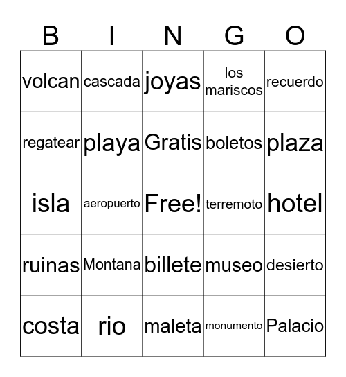 spanish Bingo Card