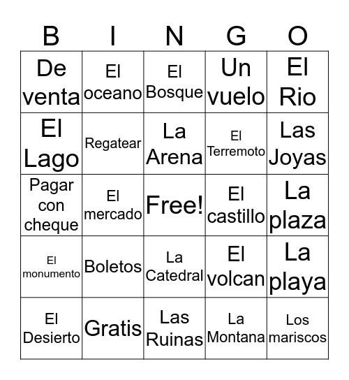 Bingo De Espanol Bingo Card