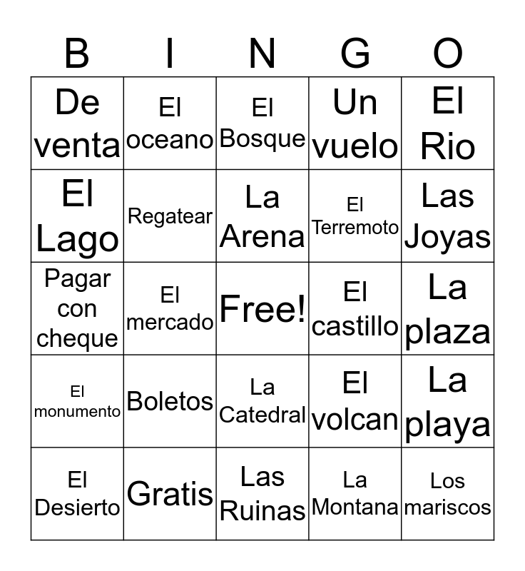 Bingo De Espanol Bingo Card