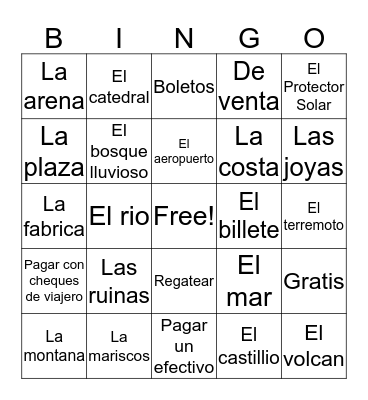 bingo de espanol Bingo Card