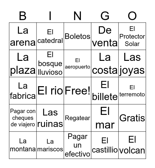 bingo de espanol Bingo Card