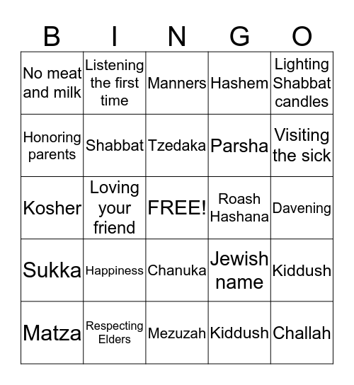 Mitzva Bingo Card