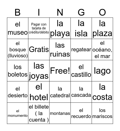 Unit 1 Espanol  Bingo Card