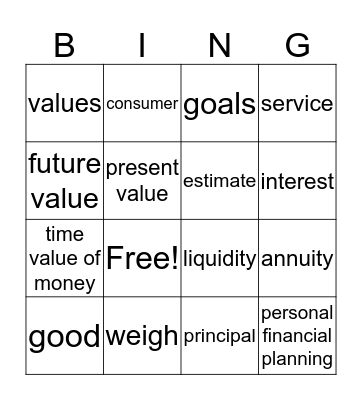 FInancial Planning Bingo Card