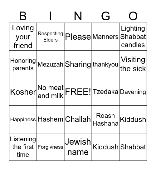 Mitzva Bingo Card