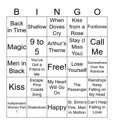 Songs from Film Bingo Card