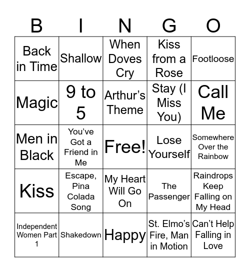 Songs from Film Bingo Card