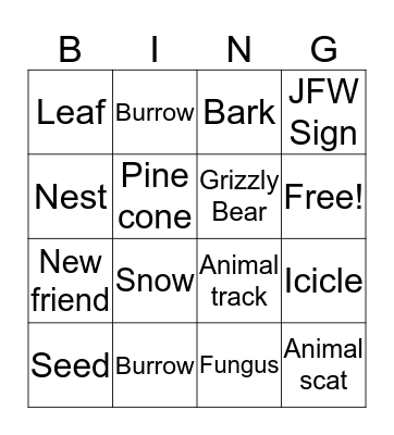 Winter Scavanger Hunt Bingo Card