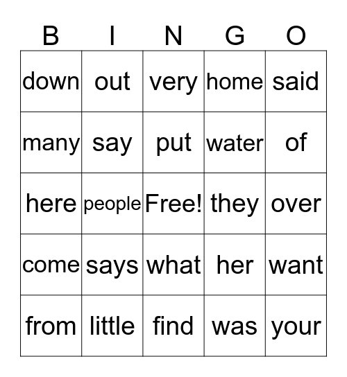 1st Grade SIPPS Sight Words Chapters 21-50 Bingo Card