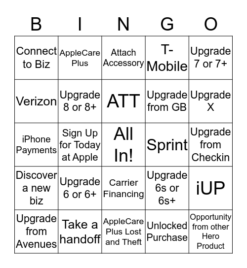 All in on iPhone Bingo Card