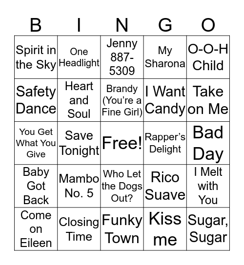 One Hit Wonders  Bingo Card