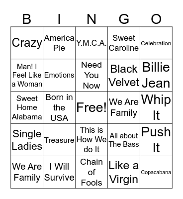 Karaoke Bingo Card