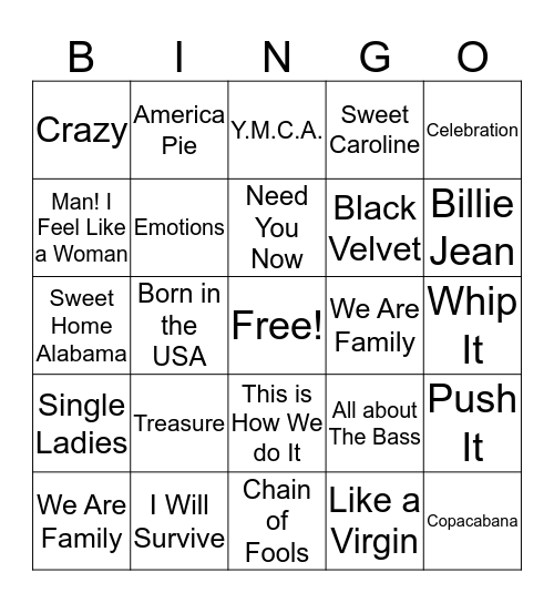 Karaoke Bingo Card