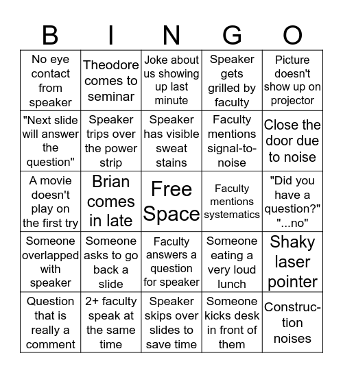 Seminar Bingo Card