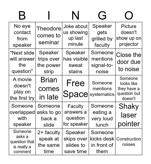Seminar Bingo Card