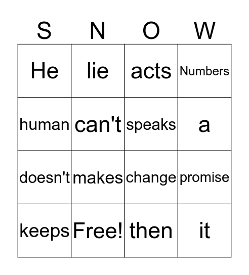 Snowed Inn Bingo Card