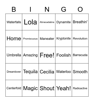 One Word Bingo Card