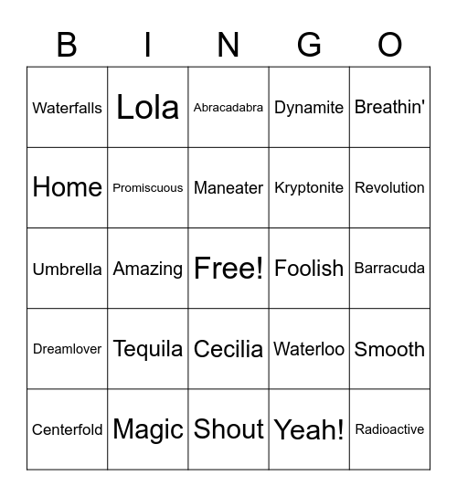 One Word Bingo Card