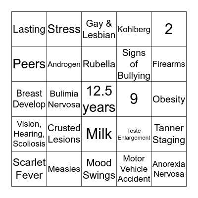 PEDS Ch 33-35 Bingo Card