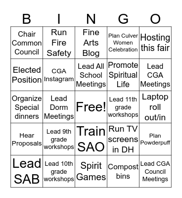 CGA Leadership Bingo Card