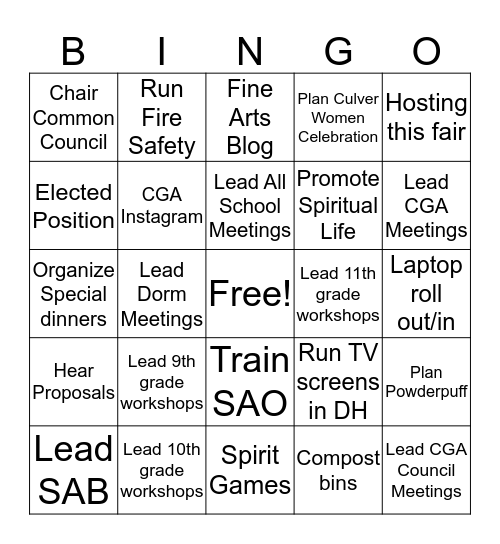 CGA Leadership Bingo Card