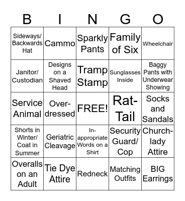 People Watching Bingo Card