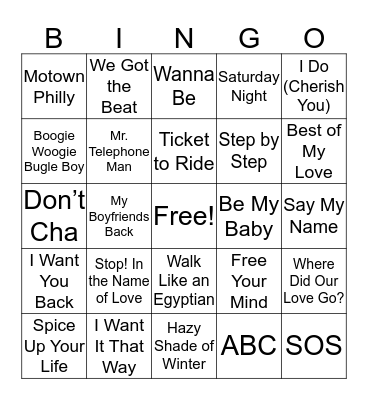 Boy/ Girl Bands Bingo Card