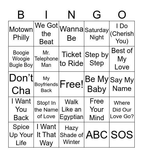 Boy/ Girl Bands Bingo Card