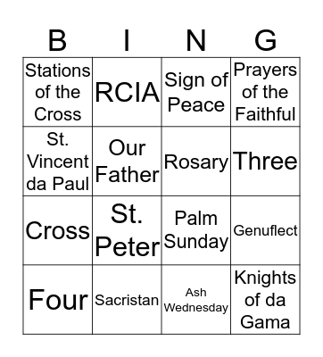 Church Bingo Card