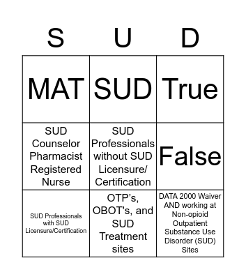 SUD Bingo Card