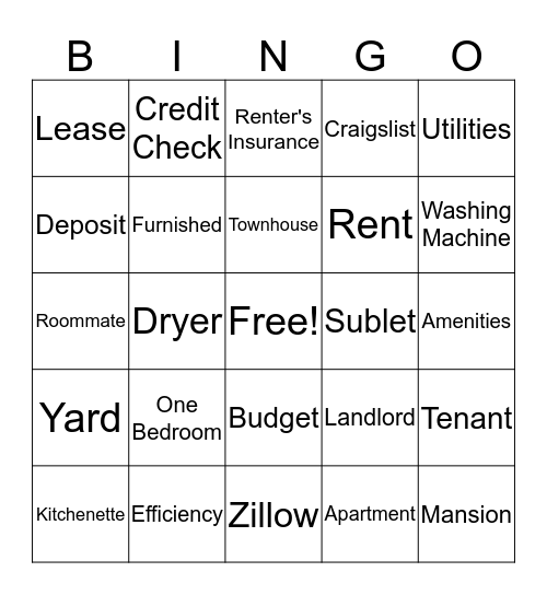 Housing Search Bingo Card