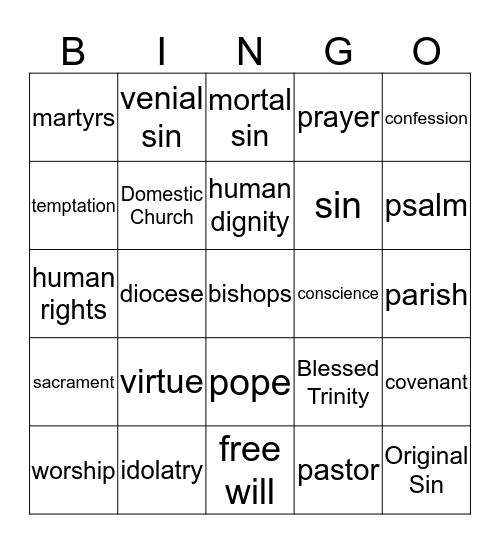 Test Review  Bingo Card