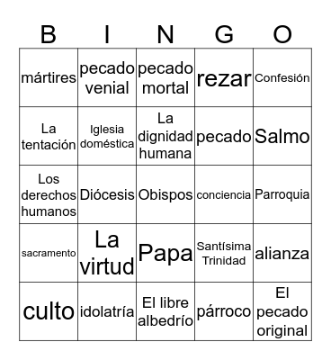 Test Review  Bingo Card