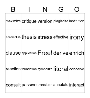 Vocabulary Review (1-3) Bingo Card