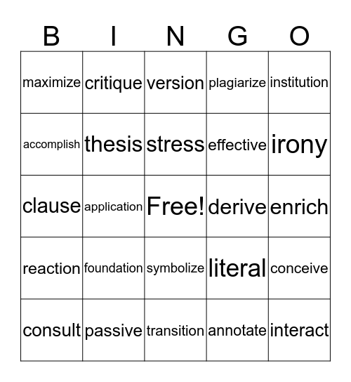 Vocabulary Review (1-3) Bingo Card