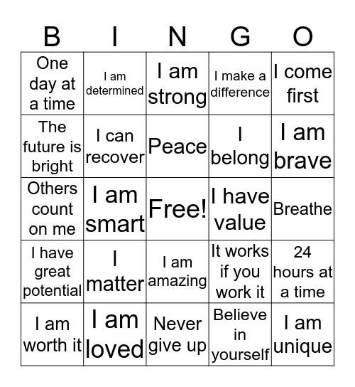 SELF LOVE Bingo Card