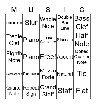 Musical Bingo Card