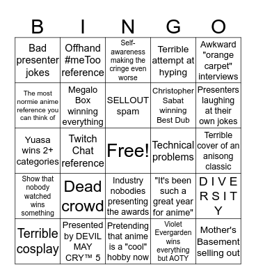 CRUNCHYROLL CRINGEFEST 2019 Bingo Card