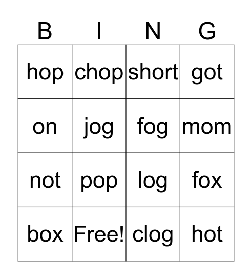 Short o bingo Card
