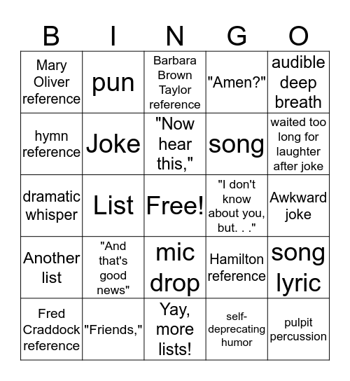 Sermon zingers Bingo Card