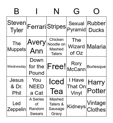 Honey’s Topics of Conversation  Bingo Card