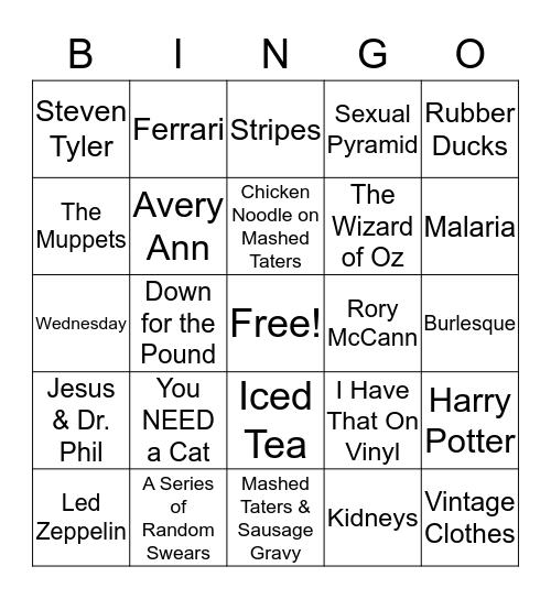 Honey’s Topics of Conversation  Bingo Card