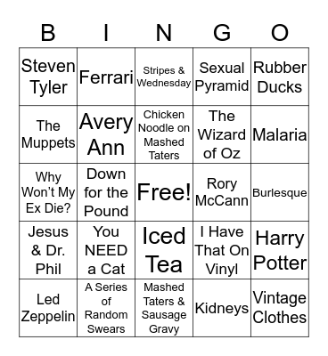 Honey’s Topics of Conversation  Bingo Card