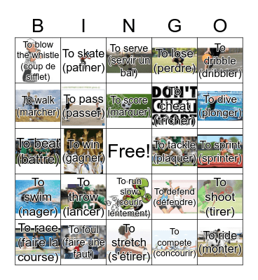 Sport Verbs Bingo Card