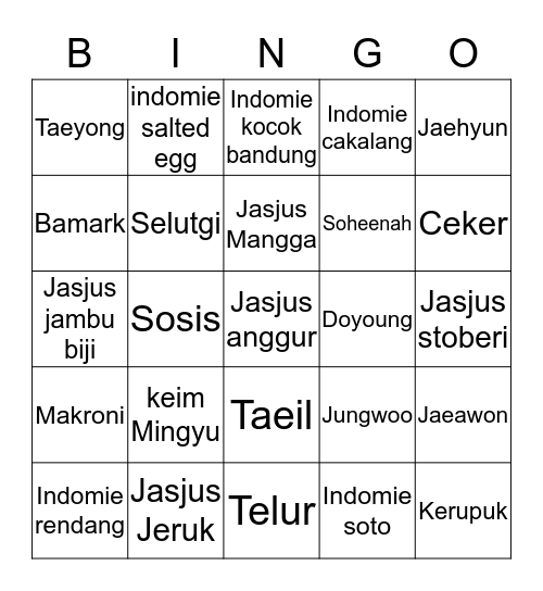 DUKDUK Bingo Card