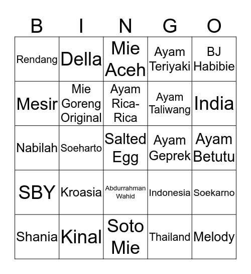 @kayenadia Bingo Card