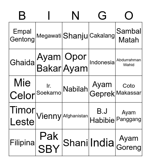 Punya Tria Bingo Card