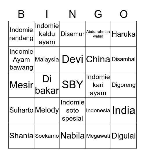 Punya HAZEL Bingo Card