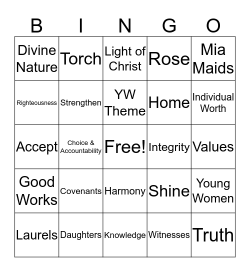 YW LOVE BINGO Card