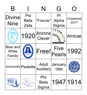 Blue and White Family Bingo Card